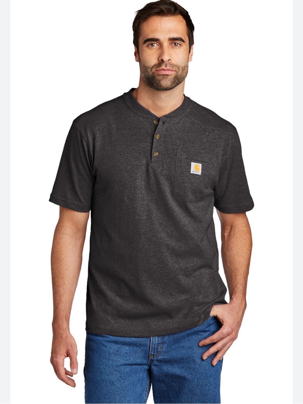 Carhartt Short Sleeve Pocket Henley Heavyweight Heathered Carbon Size 2XL EUC